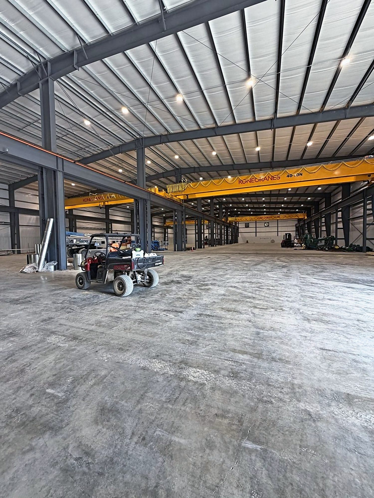 Inside Pro-Fab Machine's new building: a wide bay under 40-ton Konecranes overhead bridge cranes